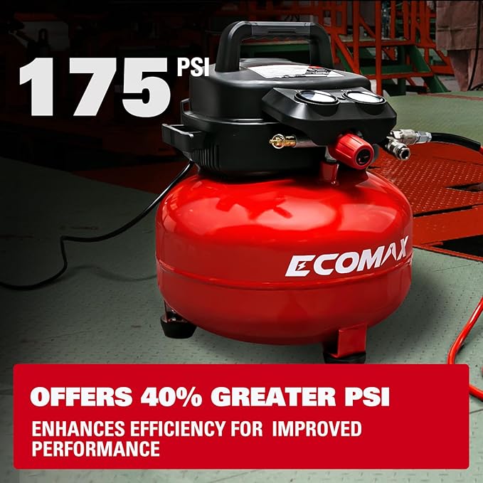 Air Compressor, 6-Gallon Pancake Air Compressor with 25 FT Air Hose, MAX 175PSI Pressure/1.5HP, Compressor for Air Tools, Car Tires, Garage, and Shop