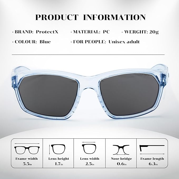 ProtectX Stylish Anti-Fog & Scratch-Resistant Safety Glasses With Readers, UV Protection Goggles, Anti-Impact Lightweight Glasses for Men＆Women Tinted Smoke Blue