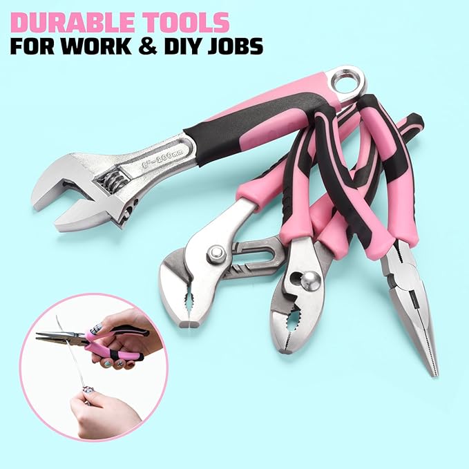 269-Piece Home Tool Set, General Household Repairing Tool Kit with Storage Bag, Basic Hand Tool Kit Set for Home Maintenance, DIY and Crafts(Pink)