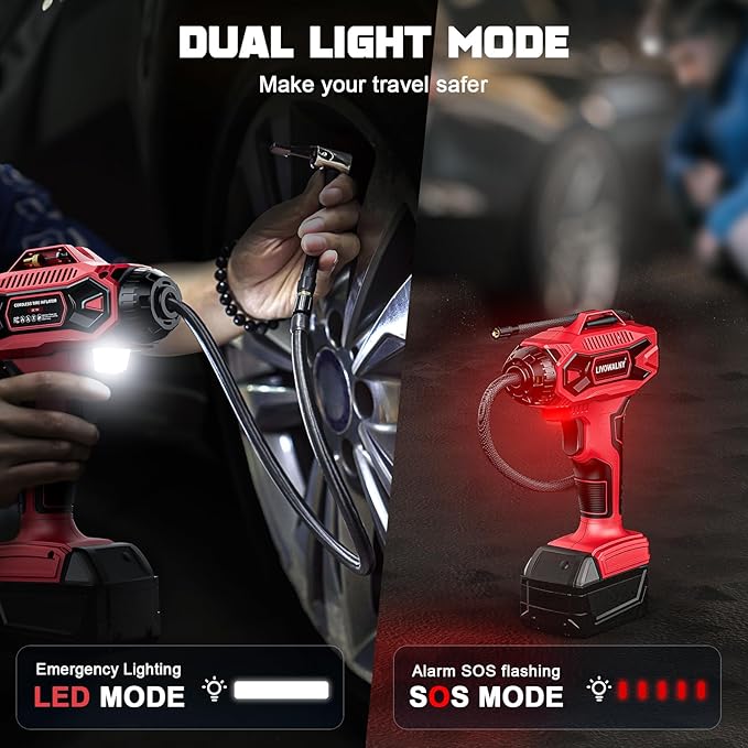 Tire Inflator Air Compressor Compatible with Milwaukee for M18 Battery, LIVOWALNY 160PSI Cordless Portable Electric Air Pump with Digital Pressure Gauge for Car Motorcycles Bike Ball Auto(No Battery)