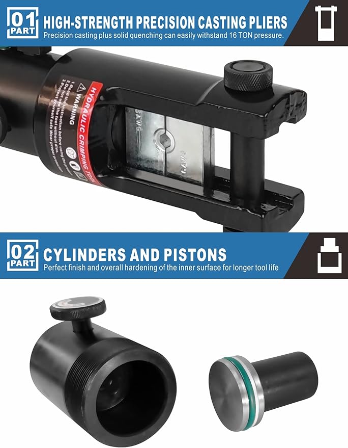 AMZCNC 12 Ton Hydraulic Wire Crimper Battery Cable Lug Terminal Crimping Tool w/Total 10 Die Size Cable Lug Crimping Tools