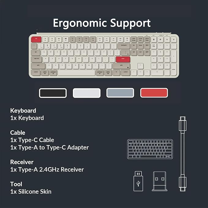 Keychron B6 Pro Full-Size Ultra-Slim Wireless ZMK Custom Keyboard, Triple-Mode 2.4 G/Bluetooth 5.2/Wired Programmable, Lightweight Quiet Key with Numeric Keypad for Mac/Windows, Retro Red