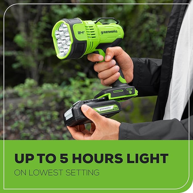 Greenworks 24V LED Handheld Spotlight with 765 Yard Distance, Cordless 3000 Lumen Work Light with 2Ah Battery and Charger