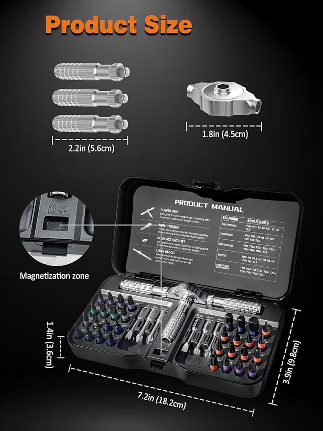 40 in 1 Magnetic Screwdriver Set with Multi Drive Bits, DIY Ratchet Screwdriver Set with Detachable Ratchet Handle, Portable Compact Repair Tool Kit for Electrical and Furniture Assembly