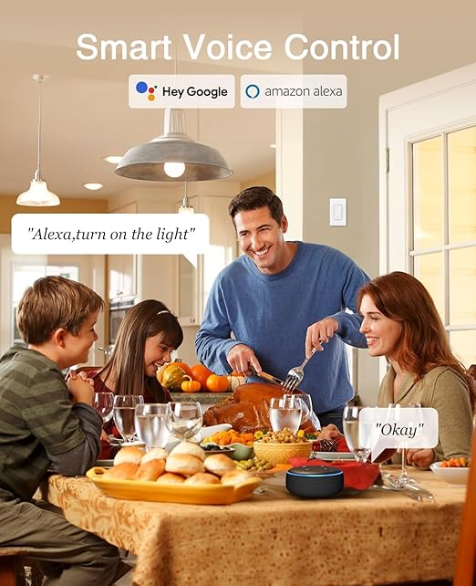 GHome Smart Switch,Smart Wi-Fi Light Switch Compatible with Alexa and Google Assistant 2.4Ghz, Single-Pole,Neutral Wire Required,UL Certified,Remote/Voice Control, No Hub Required (3 Pack)