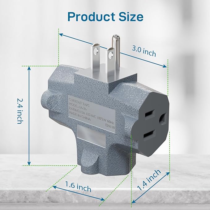 K KASONIC - 3-Outlet Grounding Adapter, [UL Listed] Plug Extender, Heavy-Duty Grounded Power Tap - 3 Pack (Multi-Color)