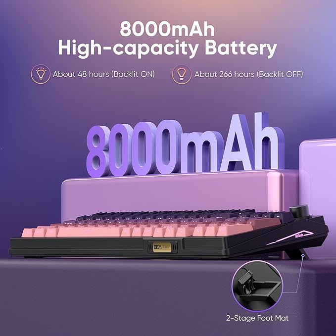 RedThunder K95 Wireless Mechanical Keyboard,TFT Screen & Knob, Trip-Modes Connection, Gasket Custom Hot-Swap Keyboard, RGB Backlit, Pre-lubed Linear Switches, Side Printed PBT Keycaps, Gradient Pink