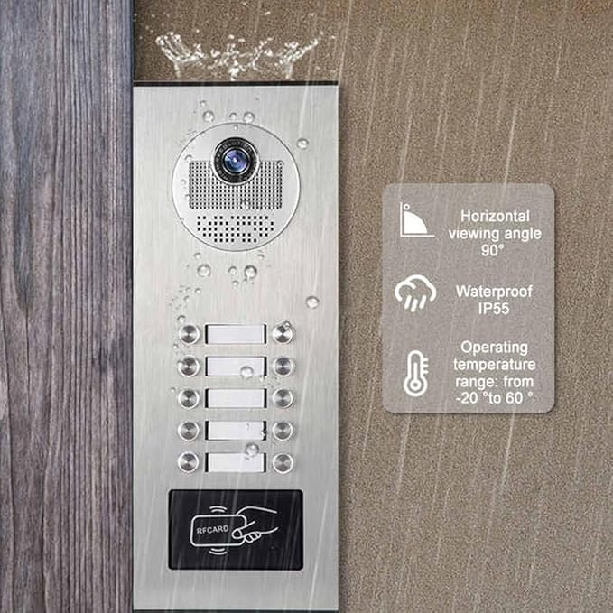 Video Apartment Intercom System,6 Units 7 inch Monitor Wired Video Door Phone Kit,Indoor Outdoor Video Doorbell,ID Keyfobs Unlock,2 Way Audio,6-Screen for Home Apartment (1 Doorbell+10 Monitor)