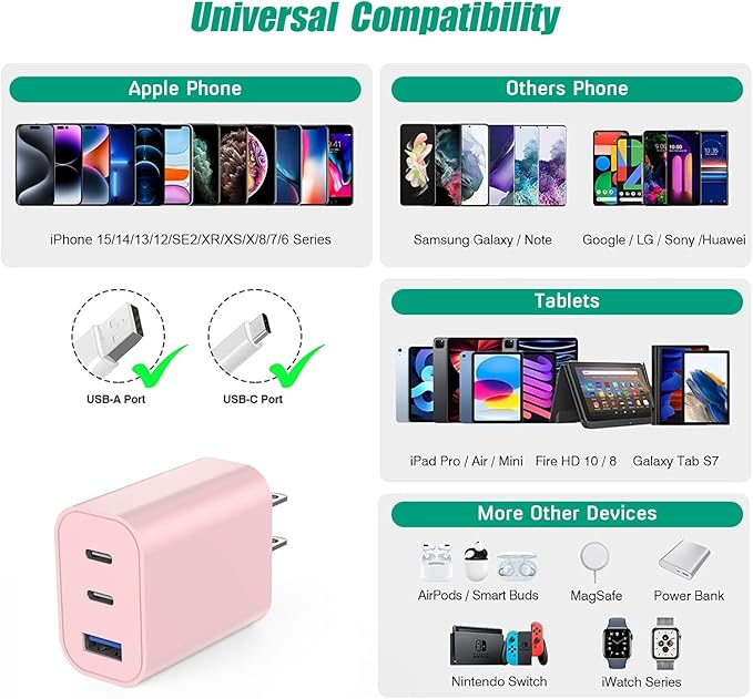 USB C Charger Block for Apple iPhone 17 Fast Charging, 2-Pack 35W USB Charging Block PD Power Adapter Multiport Type C Wall Charge Block for iPhone 17/Air/16/16 Pro/15/15 Pro/Pro Max/Plus/14/13/12