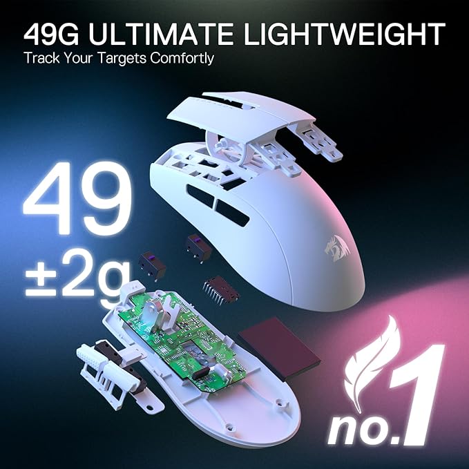Redragon M916 PRO 3-Mode Wireless Gaming Mouse, 49G Ultra-Light 26K DPI Mouse w/Ergonomic Natural Grip Build, Full Programmable Buttons, Software Supports DIY Keybinds & DPI