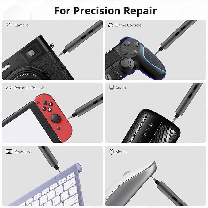 3.7V Mini Precision Electric Screwdriver, Cordless Screwdriver, Max 0.2N.m, 24 Magnetic Bits, USB-C Rechargeable, LED Light, for Phone, Laptop, Camera, DIY Projects, Electronics Repair