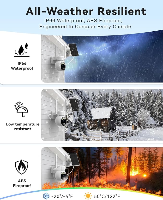 Solar Security Cameras Wireless Outdoor -4K WiFi Cameras for Home Security with Solar/Battery Powered,360° PTZ Outdoor Camera, Color Night Vision,PIR Human Detection, 2-Way Audio, Motion Alert, IP66