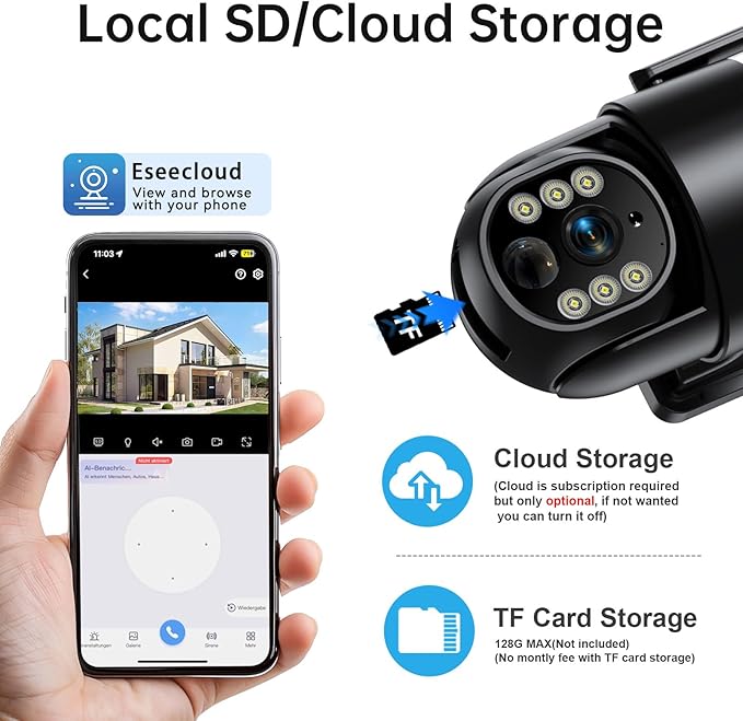 Solar Camera Outdoor Wireless, 2K Solar Outdoor Cameras for Home Security, Battery Powered Wire-Free 5g WiFi Camera, 360° View PTZ, Motion Detection Alerts, Spotlight Siren Alarm, Color Night Vision