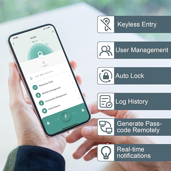 Smart Door Lock Fingerprint Deadbolt, Keyless Entry Door Lock with App Control, Digital Electronic Keypad Touchscreen Code Auto Lock, Biometric Smart Locks for Front Door (Black)
