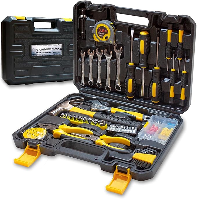 168 piese Professional Household Hand Tool Set with Plastic Storage Toolbox，Portable Complete Repair Tool Box for Home Maintenance and DIY Projects（14 * 10 * 3in）