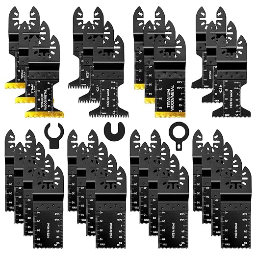 31 PCS Multi Tool Blade Kits, Professional Titanium Oscillating Tool Blades for Metal, Wood, Plastic, Quick Release Oscillating Saw Blades Compatible with Dewalt Milwaukee Ryobi Rockwell Fein