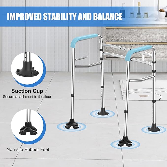 Upgraded Toilet Safety Rail, 380LB Stainless Steel Toilet Frame with Non-Slip Handles & Paper Holder, Adjustable Detachable Handicap Toilet Rails, Foldable Toilet Support Frame for Elderly