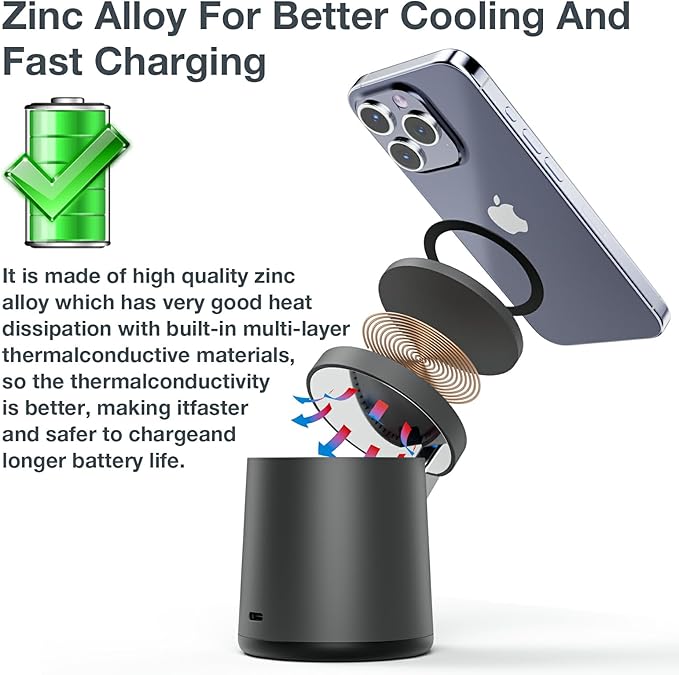 2025 Upgrade 3 in 1 Charging Station for Apple MagSafe Charger, Adjustable Portable Wireless Charging Stand, Fast Wireless Charger Dock for iPhone 16 15 14 13 12 Pro Max & Apple Watch AirPods (Gray)