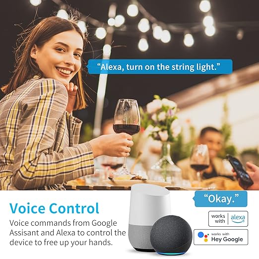 15A Outdoor Smart Plug, Heavy Duty Smart Home Wi-Fi Outlet Timer, Outlet with 2 Sockets, Wireless Remote Control, Compatible with Alexa & Google for String Light and Motors, 2.4 GHZ, Black