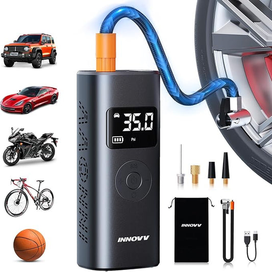 P1 Aluminum Tire Inflator Portable Air Compressor, 3X Faster 150PSI Cordless Car Air Pump with Auto-Shutoff, Motorcycle Pumps with Tire Pressure Gauge, Electirc Tire Pump for Car, Bike, Ball