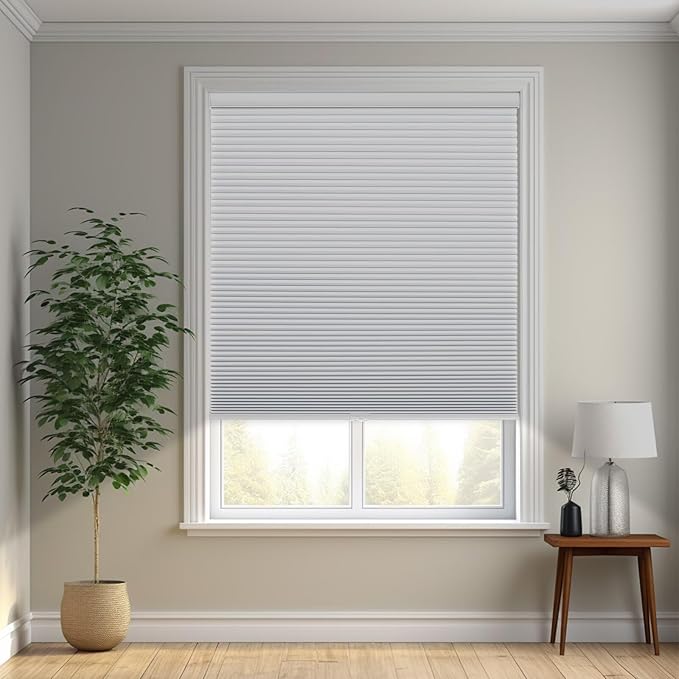 Changshade Cordless Cellular Shades, Blackout Honeycomb Shades for Windows, Pull Down Pleated Blinds, Easy to Install for Indoor Windows and French Doors,34" W x 50" H, White