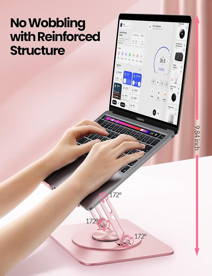 Vaydeer Adjustable Laptop Stand for Deskwith 360° Free Rotation Base and Foldable Design Ergonomic Laptop Riser Fits for MacBook, Dell, HP and More 10-15.6” Laptops (Pink)