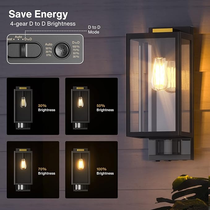 Motion Sensor Outdoor Wall Lights, Dusk to Dawn Outdoor Lighting, Modern Wall Mount Light Fixtures, 3 Modes Black Square Exterior Wall Lanterns for Outside Garage, Bulb Not Included