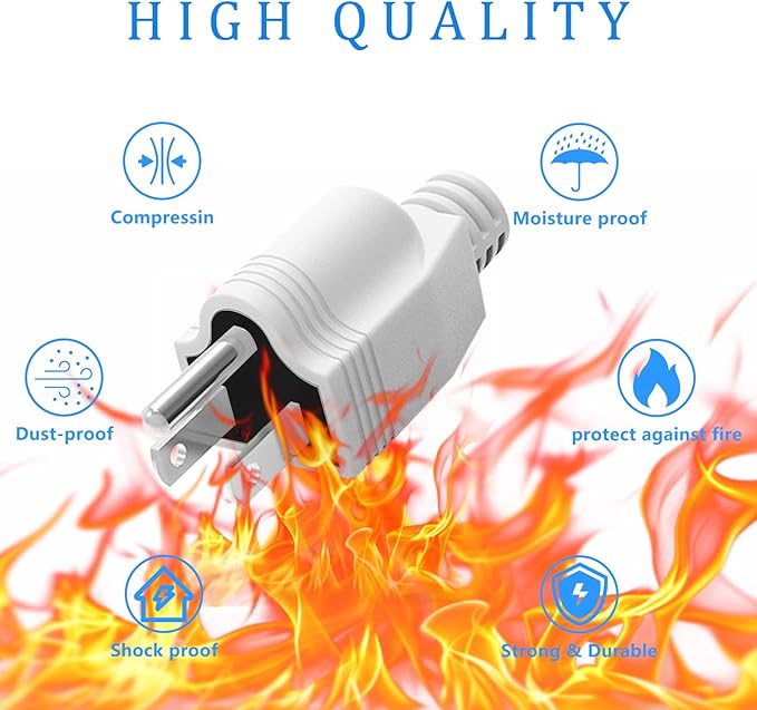 3 Prong Replacement Plug, Male Plug end Replacement 3Prongs, 3 Pack Extension Cord Ends with 1 Screwdriver, Neutral Ground Bonding Plu, 3 Wire 15A 125V, Replacementplug 3 Prong, White