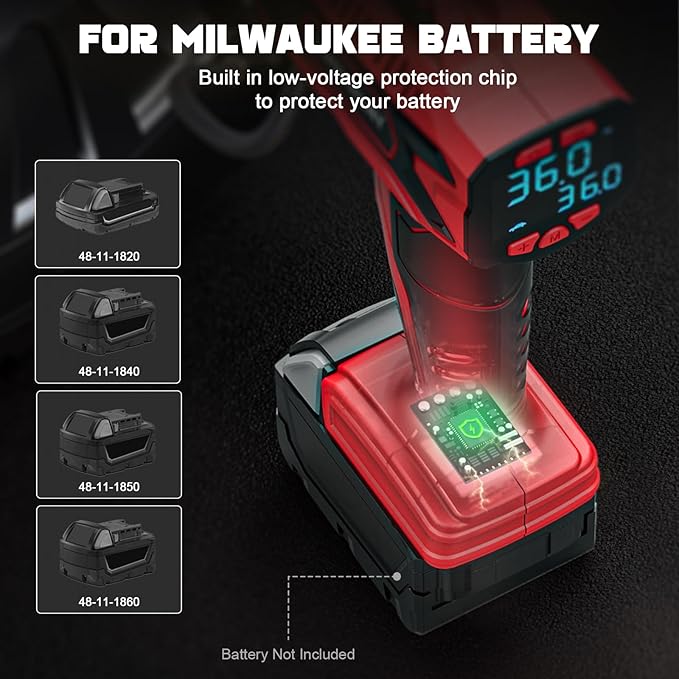 Tire Inflator Air Compressor Compatible with Milwaukee 18V Battery, LIVOWALNY 160 PSI Cordless Portable Electric Air Pump 2025 Bigger LCD Digital Pressure Gauge for Car, Bike, Sport Ball (No Battery)