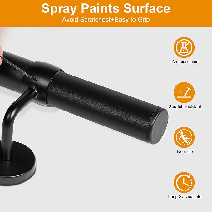 16Ft Industrial Metal Stairs Handrail Kit, Sturdy Wall Mount Aluminum Hand Rail, Indoor Outdoor Stair Railing Wood Concrete Brick Wall,1.5 in Round Pipe Grab Bar, Matte Black-16FT