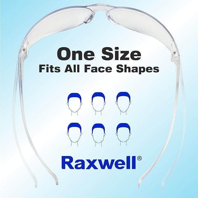 Raxwell Clear Safety Glasses, ANSI Z87.1, Wraparound, Anti-Scratch, Impact-Resistant, Eye Protection for Work & DIY