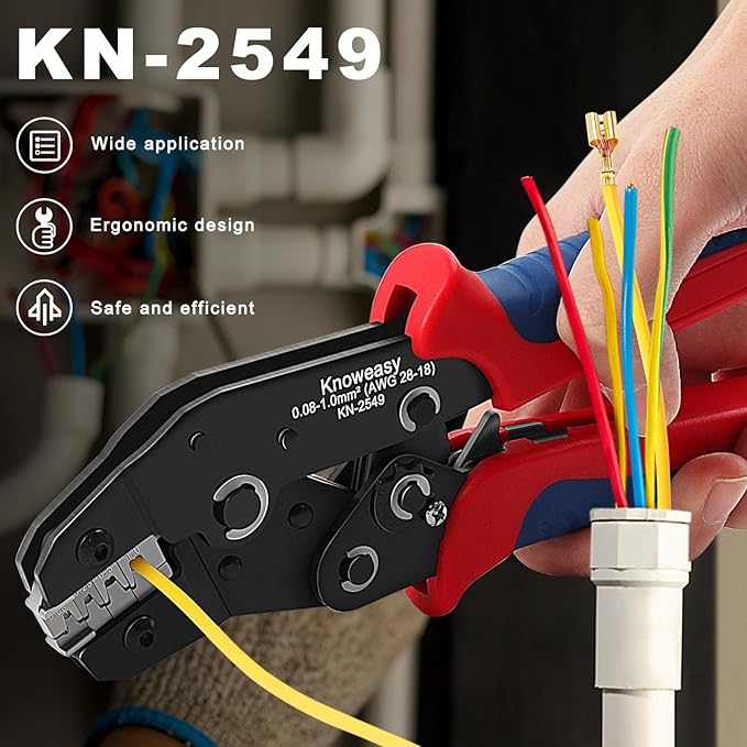 Knoweasy KN-2549 Precision Crimper Tool - Compatible with JST, Molex, Dupont Terminals - Ergonomic Wire Crimping Tool for Efficient Harness, Connectors, and Electrical Repair
