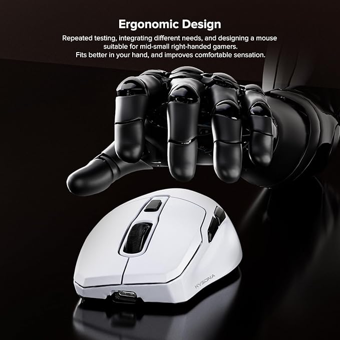 Wireless Gaming Mouse, 26000 DPI, 8K Polling Rate, Tri-Mode 2.4GHz/USB-C/Bluetooth Ergonomic Mouse with Web-Driven, Ice-Cooling Coating, Rechargeable Gaming Mice for Laptop/PC/Mac/Xbox, White