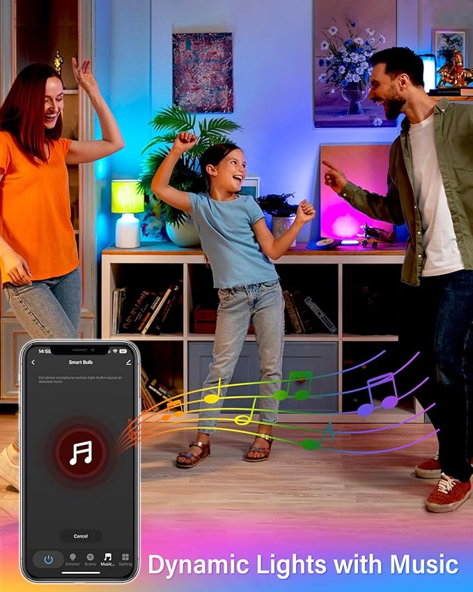 6 Pack E12 Smart LED Light Bulbs, 5W Alexa Small Base Candelabra Bulb, Group Control Wi-Fi Ceiling Fan Bulbs Color Changing & Tunable White (2700K-6500K), No Hub Required, App & Voice Control