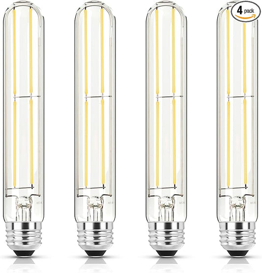 7.3 Inch E26 Led Bulb 6W, Equal 80 Watt 4000K Neutral White Edison Bulbs Dimmable, T10 T9 Long Tubular Clear Glass Light Bulb 800LM for Vanity Pendant Pipe Wall Sconces - UL Cert 4Pack