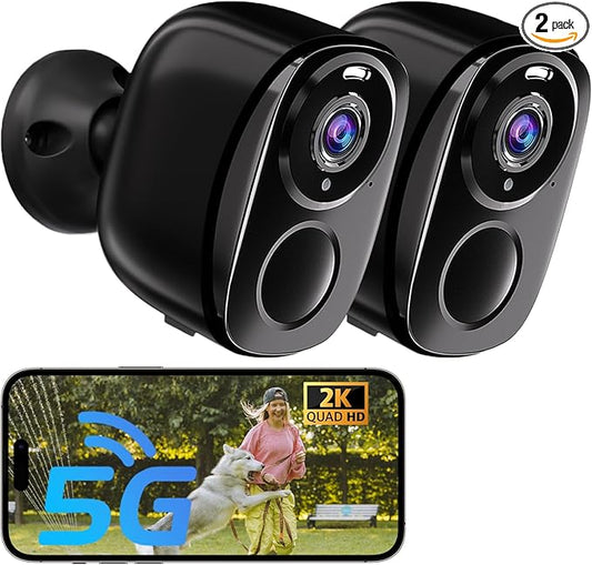 5G/2.4G WiFi Security Cameras Wireless Outdoor, 2K 5G Security Camera with AI Motion Detection, Color Night Vision, Siren, IP65, 2-Way-Audio, Support Alexa&Google Assistant, Cloud/SD (2)