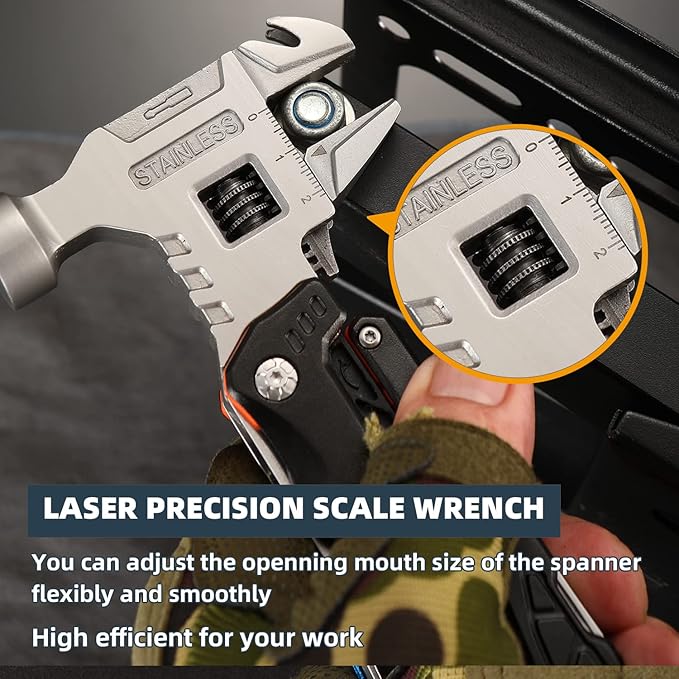 HANSHI Upgraded Adjustable Wrench Multitool Hammer with YG10 Tungsten Steel Replaceable Wire Cutters for Men,18 in 1 Pocket Multi Tool Knife with Spring-Action Pliers for Camping,Survival (Black)