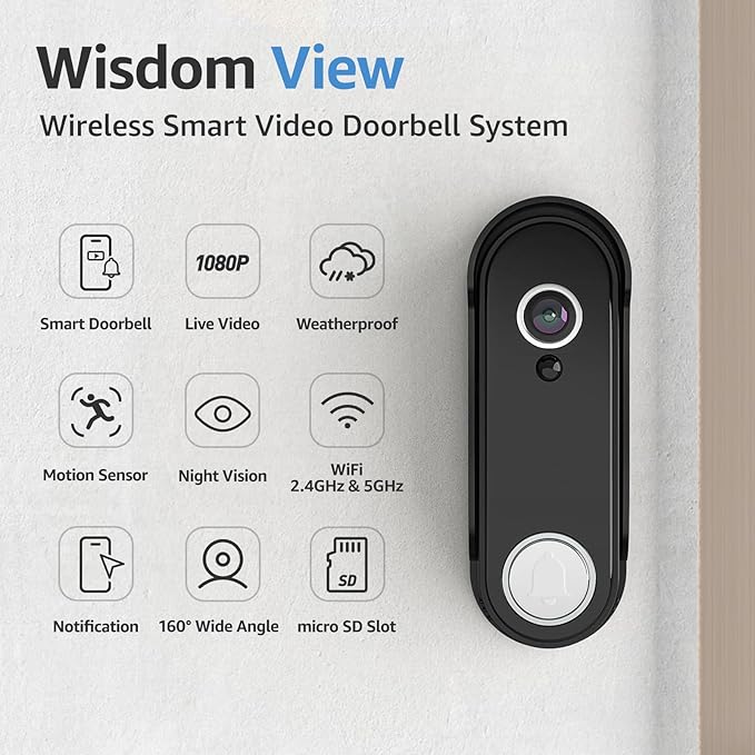 Wireless Video Door Doorbell Intercom with Camera and Monitor, 1080P HD Doorbell Camera with 8" Touch Screen Monitor, Motion Detection, Easy DIY Installation, (Wireless Video doorbell—2)