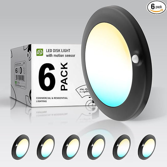 ASD 6 Pack Motion Sensor LED Disk Lights 6 Inch, 15W 5CCT 2700-5000K 1149LM CRI90+, Indoor Ceiling Flush Mount Light Fixture, Low Profile Lighting for Closet, Hallway, Pantry, Porch, Garage, Black, UL