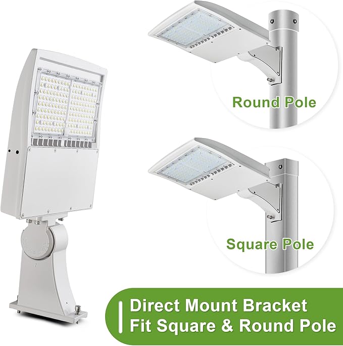 480V 150W LED Parking Lot Light, White Finish LED Shoebox Pole Light, 21000Lm, 5000K, 450W MH/HPS Equiv., Outdoor Commercial Area Street Security Lighting Fixture (150W (277-480V), Direct Mount)
