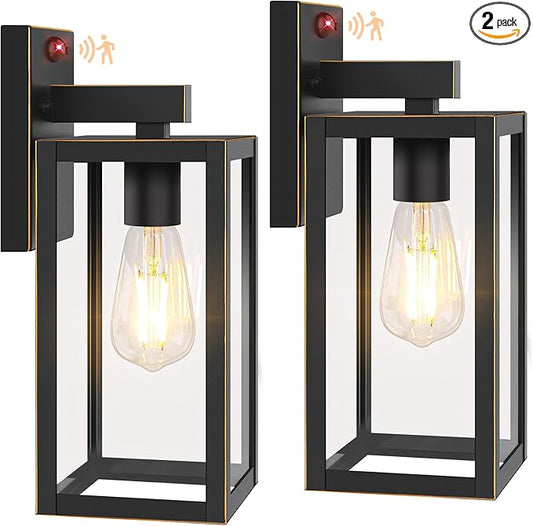 2-Pack Upgraded Motion Sensor Outdoor Wall Lights, Dusk to Dawn Porch Lights Outdoor Wall Sconce Lantern, 3 Lighting Modes Exterior Lighting Fixtures, Bronze Outside Lights for House Front Door Garage