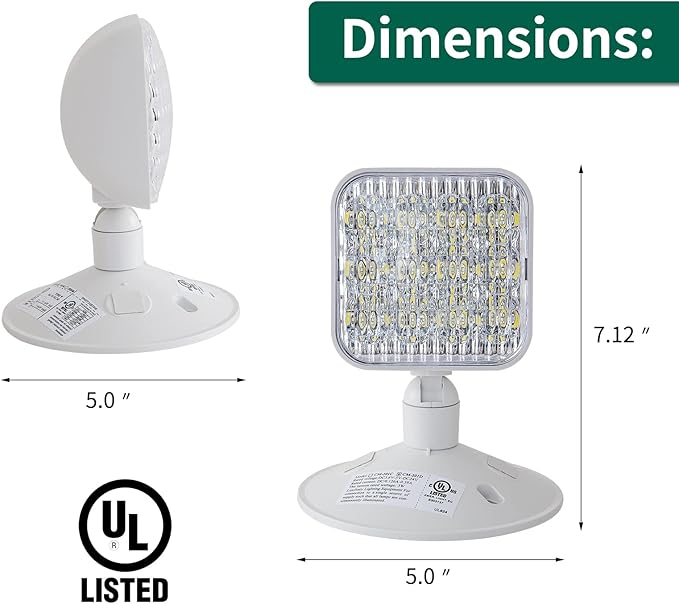 GZRUIYANG Emergency Remote Head Lighting, Single Square Head Emergency Light, UL Listed, Multi Voltage 3.6 to 24 Volt Input, 3 Watts, 180 Lumen, No Battery Inside