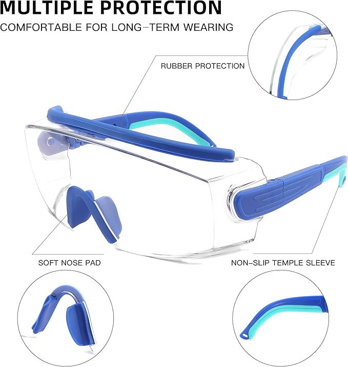Safety Glasses Over Eyeglasses Anti Fog Safety Goggles Protective Glasses With Adjustable Frame For Men Women