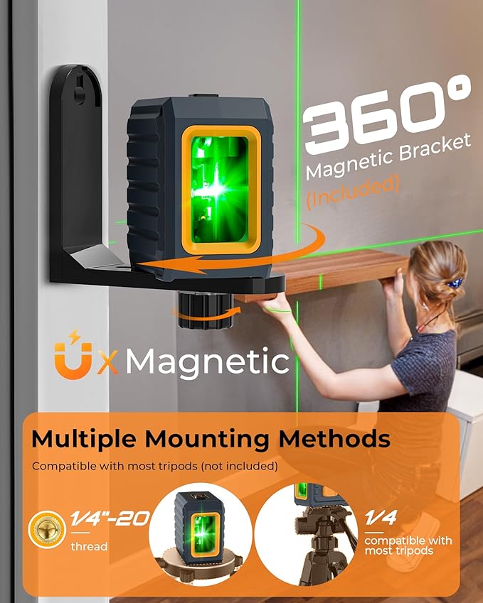 Laser Level, CIGMAN Self-Leveling - 100 feet, Compact 6.4 oz, Perfect for Pictures Hanging, Floor Tile, Ideal for DIY Projects and Home Renovation, L-Magnetic Bracket, Battery Included