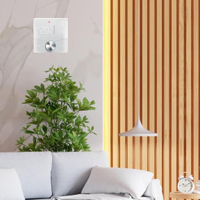 Underfloor Digital Heating Thermostat with Color Display Touch Screen, Smart Programmable Thermostat for Home Room Heating Floor (White)