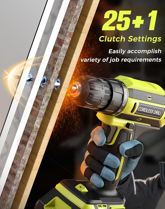 Cordless Drill, 20V MAX Power Drill Set with 2.0Ah Power Pack & Charger, 3/8 Inch Keyless Chuck, Variable Speed, 25+1 Position and 56PCS Bits/Screws, Power Tools for Home Projects