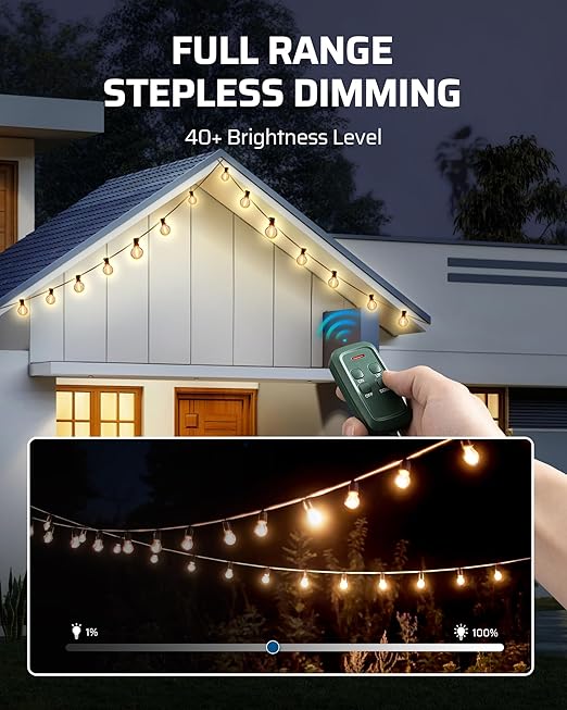 DEWENWILS Outdoor Dimmer for String Lights, Remote Dimmer Switch, Weatherproof Dimmer Plug, 100FT Range, Compatible with Dimmable LED/Tungsten Bulbs, FCC Certified