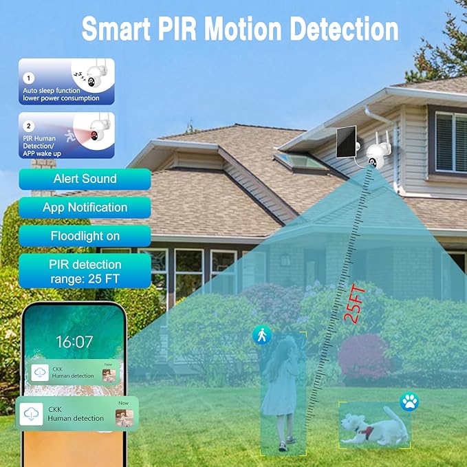 4MP Solar Camera Security Outdoor, PTZ Wireless Security Cameras, Wire-Free, Pan/Tilt/Zoom, PIR Detection, 2-Way Audio, IP66 Waterproof, Audible Flashlight Alarm,Two Ways of Storage
