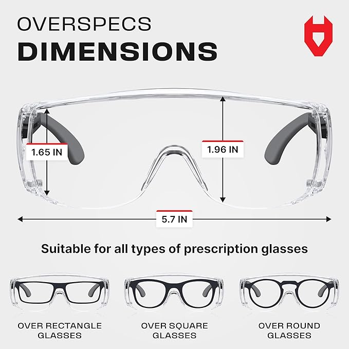 NoCry Safety Glasses Over Eyeglasses — Fog and Scratch-Resistant Over Glasses Safety Glasses for Men and Women with Side Shields, UV380 Protection, ANSI Z87 Rated — Perfect Safety Goggles Over Glasses