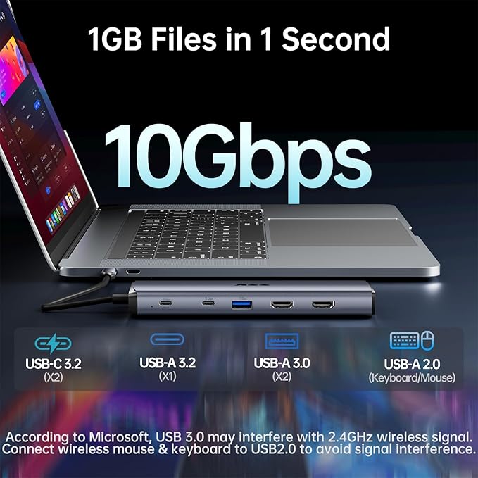 SSK 8K USB C Dock for Thunderbolt Laptop, MacBook Docking Station 3 Monitors,10Gbps USB C Hub Dual HDMI, Displayport, Ethernet,100W PD, Mic/Audio, USB C&A 3.2 Gen 2 Port for iPhone 15/Mac/Lenovo